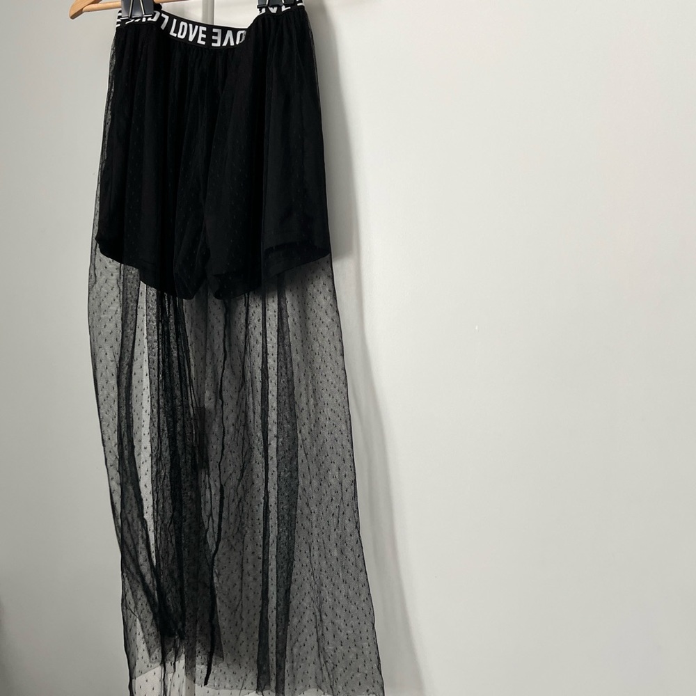 Sheer black mesh skirt with biker shorts